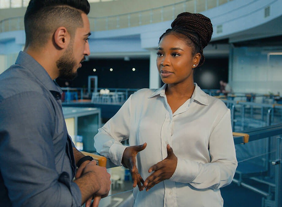 corporate professionals discussing business