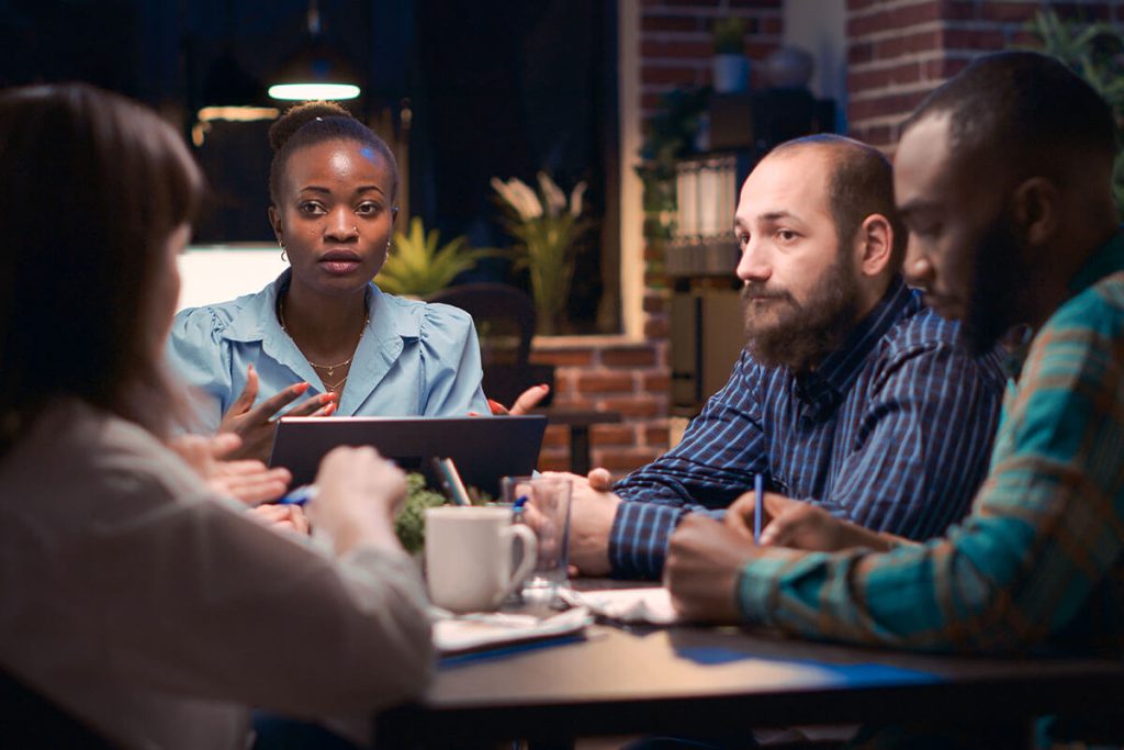 business team discussing a mistake